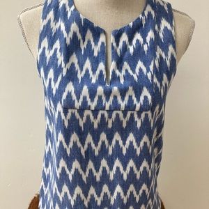 J.Crew blue/white Ikat pattern top,0, cotton, EUC